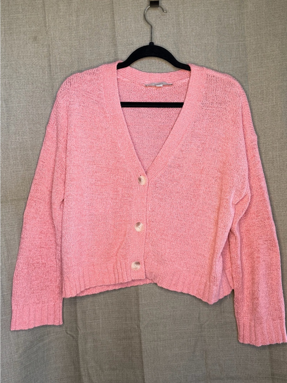 LOFT Pink Button Front Cropped Cardigan